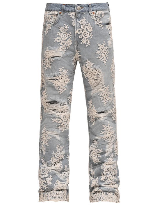 LACE FLARE DENIM - LIGHT STONE